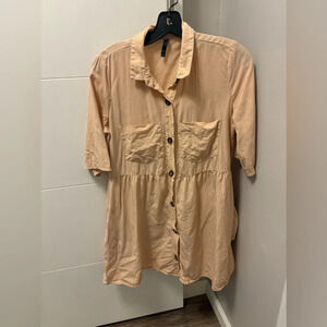 Zara TRF Women’s Peach Beige Button Up Cargo Dress Size Small